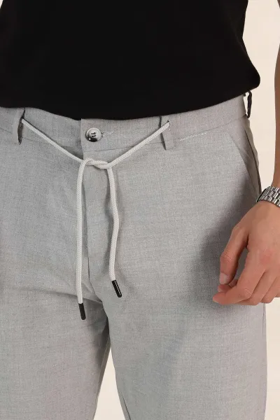 Gri Regular Fit Bel Arkası Lastikli Duble Paça  Erkek Kumaş Pantolon 366303