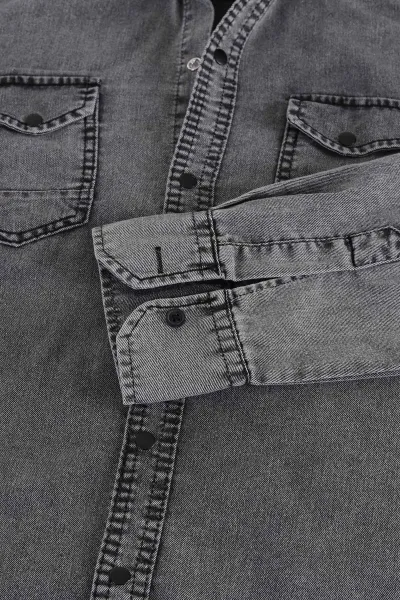 Gri Regular Fit Çift Cep Detaylı Yıkamalı Erkek Kot Gömlek 397964