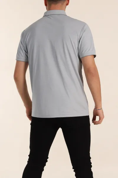Gri Regular Fit Çıt Çıt Düğmeli Polo Yaka Erkek Tişört 338443