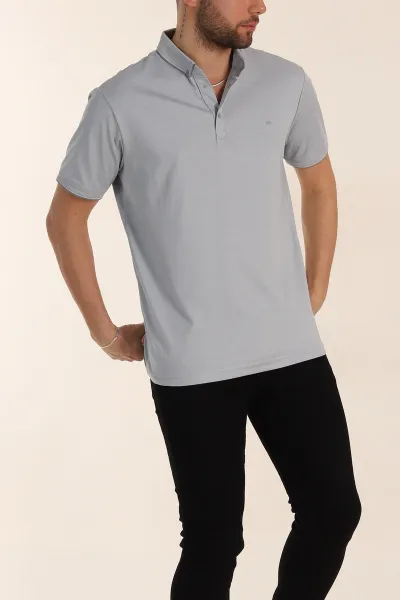Gri Regular Fit Çıt Çıt Düğmeli Polo Yaka Erkek Tişört 338443