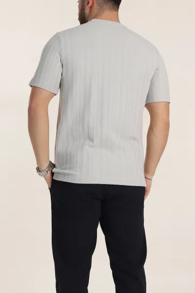 Gri Regular Fit Çizgi Dokulu Basic Erkek Tişört 348083