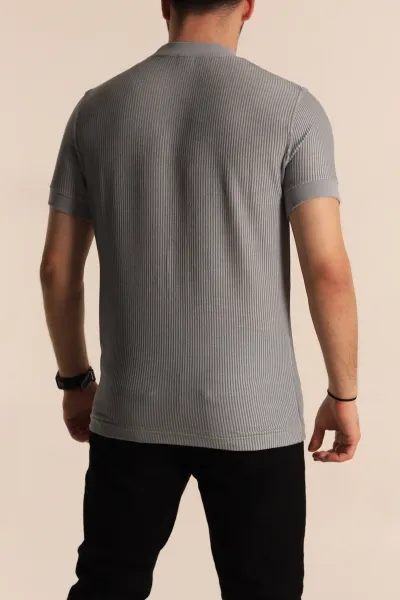 Gri Regular Fit Çizgi Dokulu Yazı Detay Erkek Tişört 268727