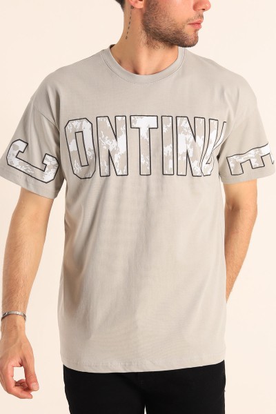 Gri Regular Fit Continue Baskılı Erkek Tişört 186611