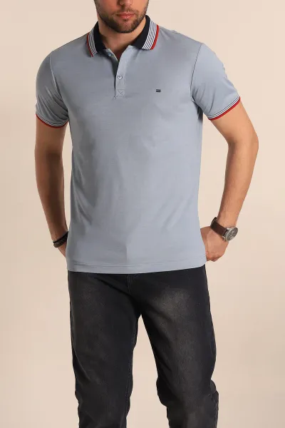 Gri Regular Fit Desenli Polo Yakalı Erkek Tişört 263266