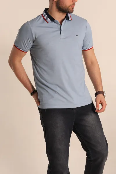 Gri Regular Fit Desenli Polo Yakalı Erkek Tişört 263266