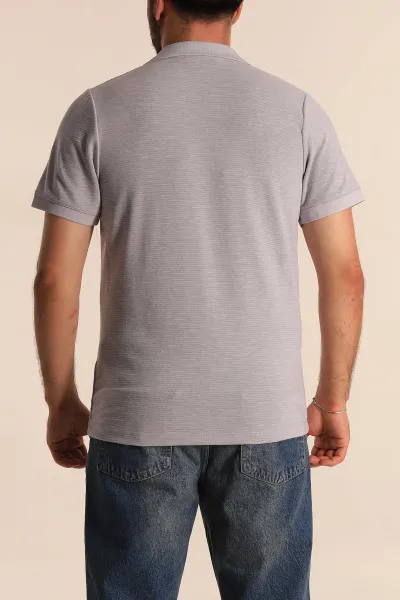 Gri Regular Fit Dokulu Polo Yaka Erkek Tişört 277120