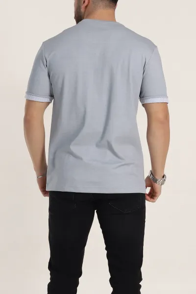 Gri Regular Fit Duble Kol Detaylı Basic Erkek Tişört 346184