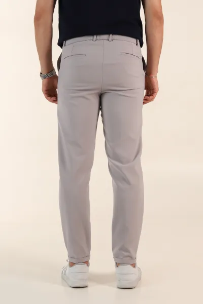 Gri Regular Fit Duble Kumaş Duble Paça Bel Arkası Lastikli Erkek Pantolon 368374
