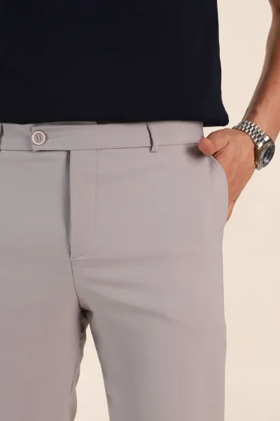 Gri Regular Fit Duble Kumaş Duble Paça Bel Arkası Lastikli Erkek Pantolon 368374