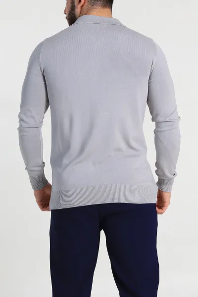 Gri Regular Fit Fermuarlı Polo Yaka Erkek Triko 327614