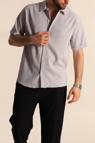 gri-regular-fit-fitilli-doku-kisa-kollu-erkek-gomlek-275495