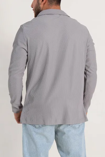 Gri Regular Fit Fitilli Doku Polo Yaka Sweatshirt 299828