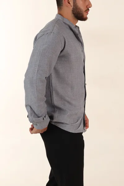 Gri Regular Fit Hakim Yaka Uzun Kollu Erkek Gömlek 370041