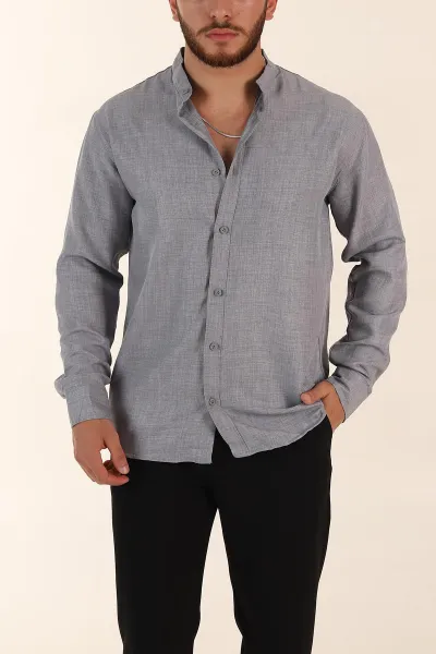 gri-regular-fit-hakim-yaka-uzun-kollu-erkek-gomlek-370041
