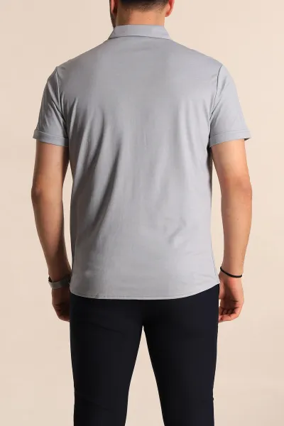 Gri Regular Fit Jakarlı Çıt Çıt Düğmeli Kısa Kollu Erkek Gömlek 263729
