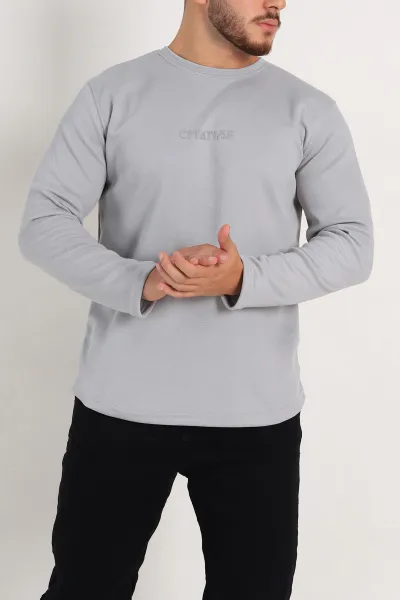 Gri Regular Fit Kabartma Baskılı Erkek Sweatshirt 303421