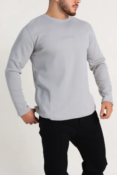 Gri Regular Fit Kabartma Baskılı Erkek Sweatshirt 303421