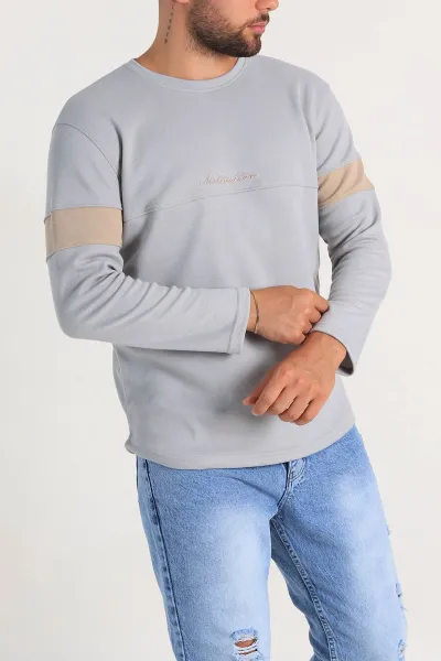 Gri Regular Fit Kabartma Baskılı Erkek Sweatshirt 303426