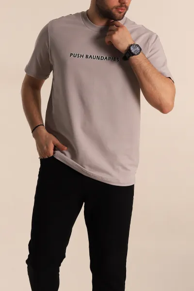 Gri Regular Fit Kabartma Yazılı Erkek Tişört 268126