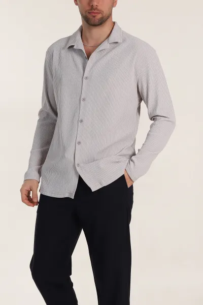 Gri Regular Fit Kalın Fitilli Doku Erkek Gömlek 352016