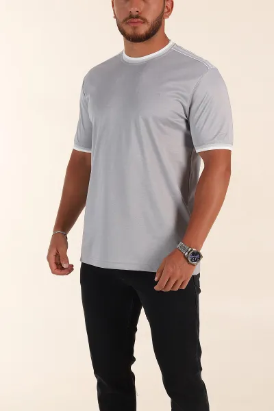 Gri Regular Fit Omuz Şerit Detaylı Erkek Tişört 372090