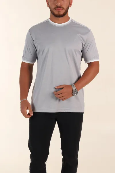 Gri Regular Fit Omuz Şerit Detaylı Erkek Tişört 372090