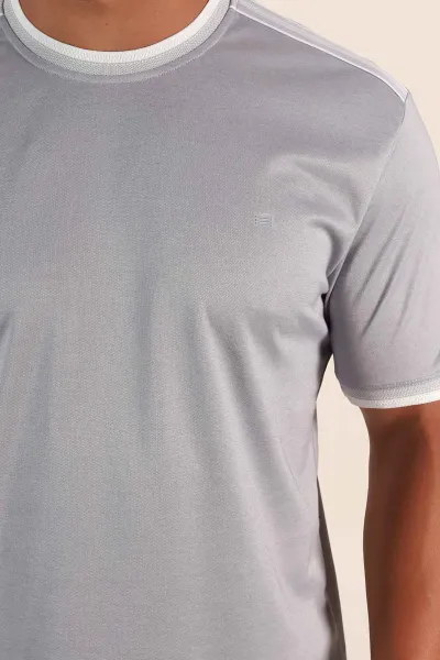Gri Regular Fit Omuz Şerit Detaylı Erkek Tişört 372090