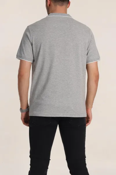 Gri Regular Fit Petek Dokulu Polo Yaka Erkek Tişört 349899