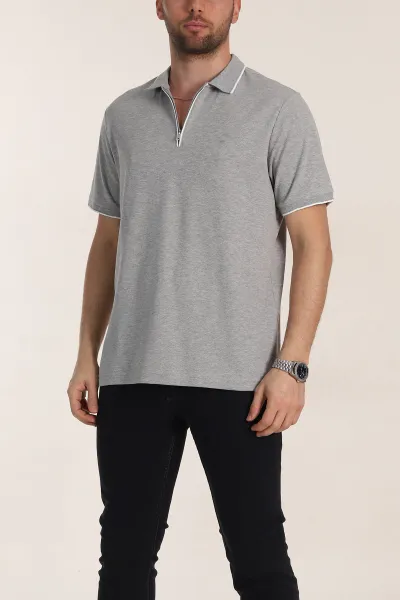 Gri Regular Fit Petek Dokulu Polo Yaka Erkek Tişört 349899