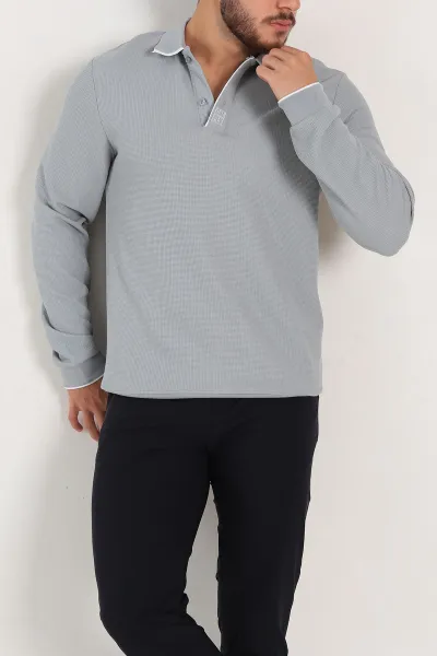 Gri Regular Fit Pike Dokulu Polo Yaka Sweatshirt 305447