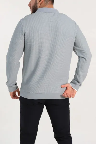 Gri Regular Fit Pike Dokulu Polo Yaka Sweatshirt 305447