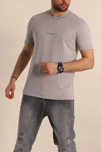 Gri Regular Fit Plastik Baskı Detaylı Erkek Tişört 268145