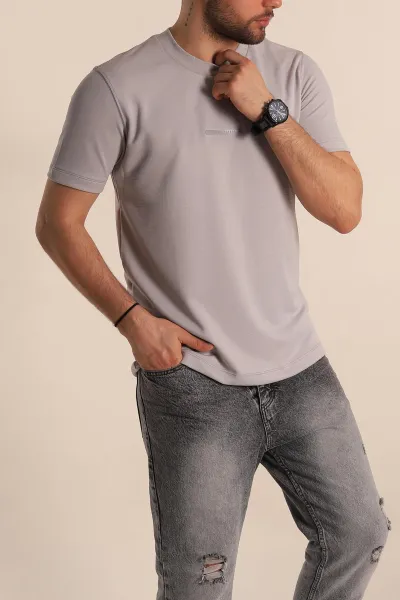 Gri Regular Fit Plastik Baskı Detaylı Erkek Tişört 268145