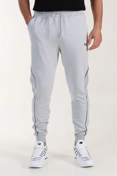 Gri Regular Fit Şerit Detaylı Paça Lastikli Erkek Eşofman Altı 402376