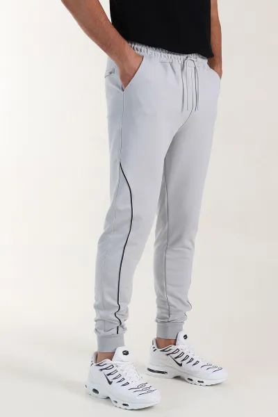 Gri Regular Fit Şerit Detaylı Paça Lastikli Erkek Eşofman Altı 402376