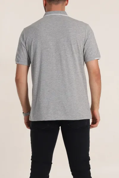 Gri Regular Fit Süprem Kumaş Kol Detaylı Polo Yaka Erkek Tişört 349939