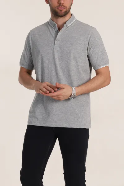 Gri Regular Fit Süprem Kumaş Kol Detaylı Polo Yaka Erkek Tişört 349939