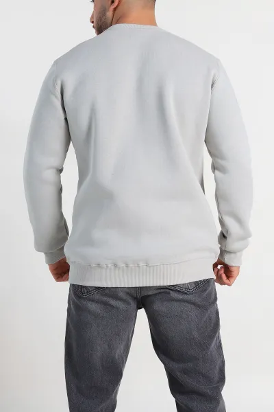 Gri Regular Fit Üç İp Şardonlu Yazı Detay Erkek Sweatshirt 308903