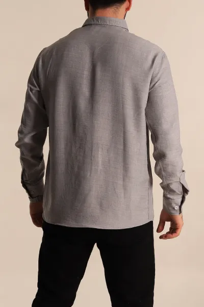 Gri Regular Fit Uzun Kollu Keten Erkek Gömlek 275554