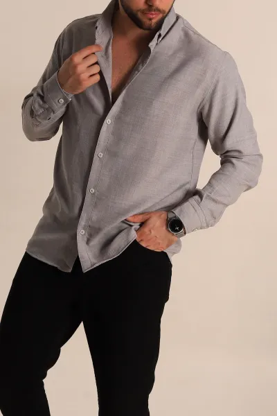 gri-regular-fit-uzun-kollu-keten-erkek-gomlek-275554