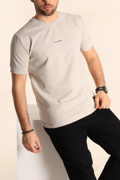 Gri Regular Fit Yazı Detay Erkek Tişört 252191