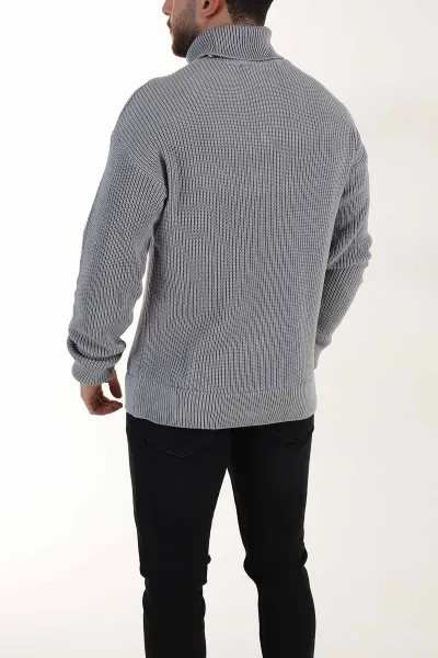 Gri Relaxed Fit Balıkçı Yaka Erkek Triko Kazak 397757
