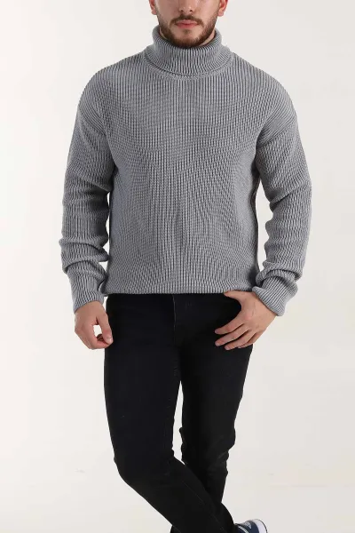 gri-relaxed-fit-balikci-yaka-erkek-triko-kazak-397757