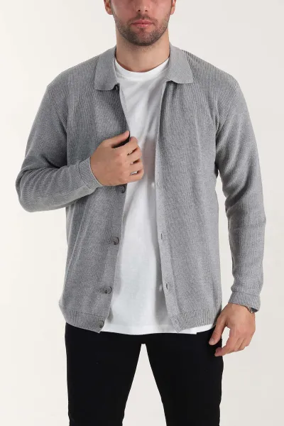 Gri Relaxed Fit Bambu Erkek Triko Hırka 400160