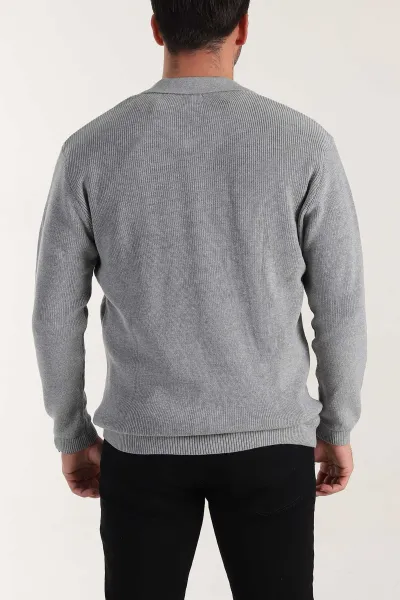 Gri Relaxed Fit Bambu Erkek Triko Hırka 400160