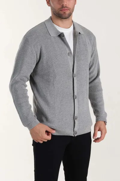 Gri Relaxed Fit Bambu Erkek Triko Hırka 400160