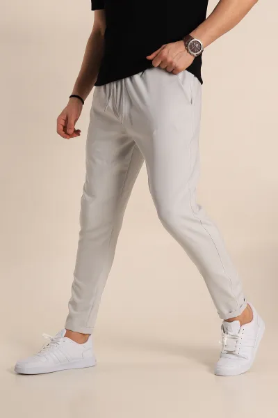 Gri Relaxed Fit Bel Bağlamalı Duble Paça Erkek Jogger Pantolon 257469