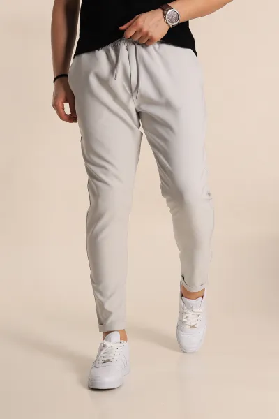Gri Relaxed Fit Bel Bağlamalı Duble Paça Erkek Jogger Pantolon 257469