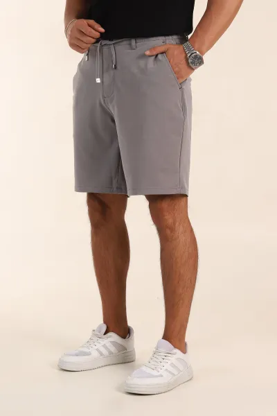 Gri Relaxed Fit Bel Lastikli Likralı Erkek Şort 380969