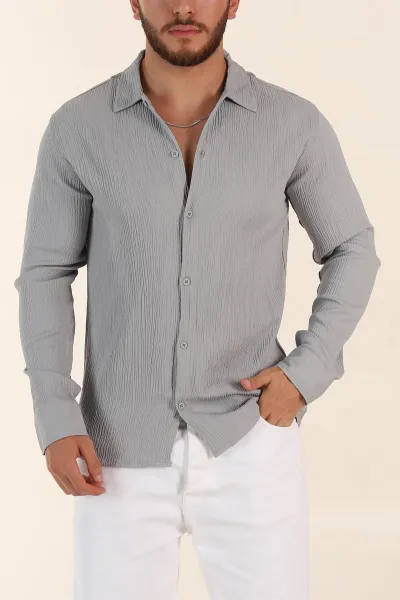 gri-relaxed-fit-burumcuk-dokulu-uzun-kollu-erkek-gomlek-369323
